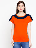 Blacksmith| Blacksmith Fashion | Blacksmith Navy Blue And Orange Boat Neck t-shirts for women