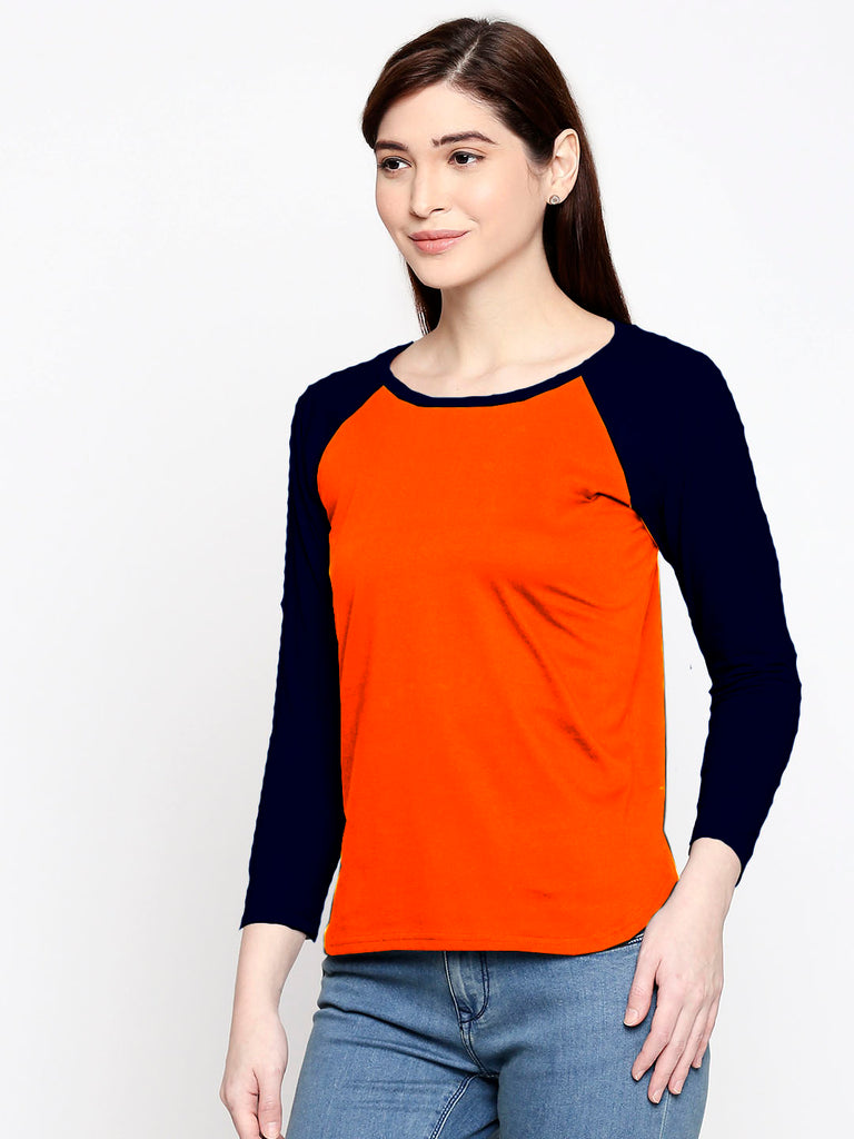 Blacksmith | Blacksmith Fashion | Blacksmith Navy Blue And Orange Raglan Sleeves top for women