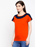 Blacksmith| Blacksmith Fashion | Blacksmith Navy Blue And Orange Boat Neck t-shirts for women