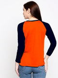 Blacksmith | Blacksmith Fashion | Blacksmith Navy Blue And Orange Raglan Sleeves top for women