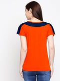 Blacksmith| Blacksmith Fashion | Blacksmith Navy Blue And Orange Boat Neck t-shirts for women