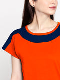 Blacksmith| Blacksmith Fashion | Blacksmith Navy Blue And Orange Boat Neck t-shirts for women