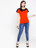 Blacksmith| Blacksmith Fashion | Blacksmith Navy Blue And Orange Boat Neck t-shirts for women