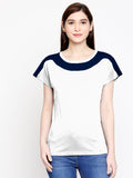 Blacksmith| Blacksmith Fashion | Blacksmith Navy Blue And White Boat Neck t-shirts for women