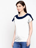 Blacksmith| Blacksmith Fashion | Blacksmith Navy Blue And White Boat Neck t-shirts for women