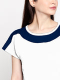 Blacksmith| Blacksmith Fashion | Blacksmith Navy Blue And White Boat Neck t-shirts for women