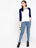 Blacksmith | Blacksmith Fashion | Blacksmith Navy Blue And White Raglan Sleeves top for women