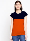 Blacksmith 100% Soft Cotton Bio Washed Navy Blue And Orange Half And Half  Top For Women. - Blacksmith Fashion