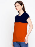 Blacksmith 100% Soft Cotton Bio Washed Navy Blue And Orange Half And Half  Top For Women. - Blacksmith Fashion