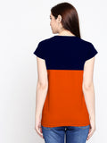 Blacksmith 100% Soft Cotton Bio Washed Navy Blue And Orange Half And Half  Top For Women. - Blacksmith Fashion