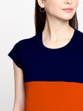 Blacksmith 100% Soft Cotton Bio Washed Navy Blue And Orange Half And Half  Top For Women. - Blacksmith Fashion