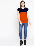 Blacksmith 100% Soft Cotton Bio Washed Navy Blue And Orange Half And Half  Top For Women. - Blacksmith Fashion