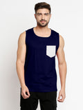 Blacksmith Navy Blue Cotton Contrast Pocket Sando For Men - Sando For Men.