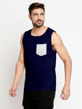 Blacksmith Navy Blue Cotton Contrast Pocket Sando For Men - Sando For Men.