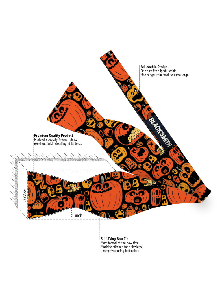Blacksmith Orange And Black Pumpkin Satin Adjustable Self Tie Open Bowtie for Men - Self Tie Bowties