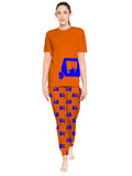 Blacksmith Women's Stretchable Cotton Night Suit for Women - Orange,Blue And Mint Auto Print Design - Blacksmith Fashion
