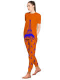 Blacksmith Women's Stretchable Cotton Night Suit for Women - Orange and Red Eiffel Tower Print Design - Blacksmith Fashion