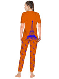 Blacksmith Women's Stretchable Cotton Night Suit for Women - Orange and Red Eiffel Tower Print Design - Blacksmith Fashion