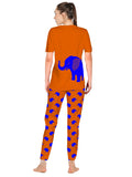 Blacksmith Women's Stretchable Cotton Night Suit for Women - Mint And Orange Elephant Print Design - Blacksmith Fashion