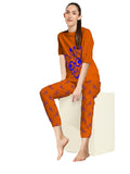 Blacksmith Women's Stretchable Cotton Night Suit for Women - Blue,Red,And Orange Giraffe Print Design - Blacksmith Fashion