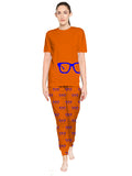 Blacksmith Women's Stretchable Cotton Night Suit for Women - Orange And Blue Glass Print Design - Blacksmith Fashion