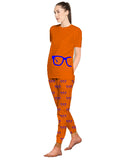 Blacksmith Women's Stretchable Cotton Night Suit for Women - Orange And Blue Glass Print Design - Blacksmith Fashion