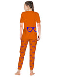 Blacksmith Women's Stretchable Cotton Night Suit for Women - Orange And Blue Glass Print Design - Blacksmith Fashion