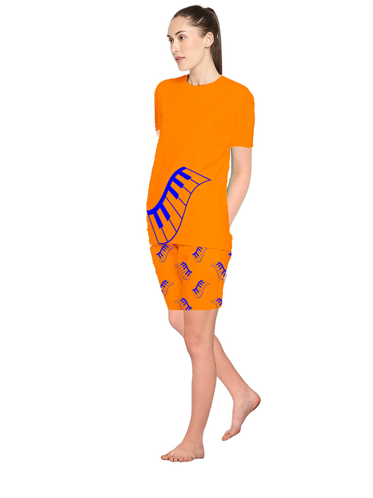 Blacksmith Women's Stretchable Cotton Night Suit for Women - Mint,Orange And Red Piano Print Design - Blacksmith Fashion