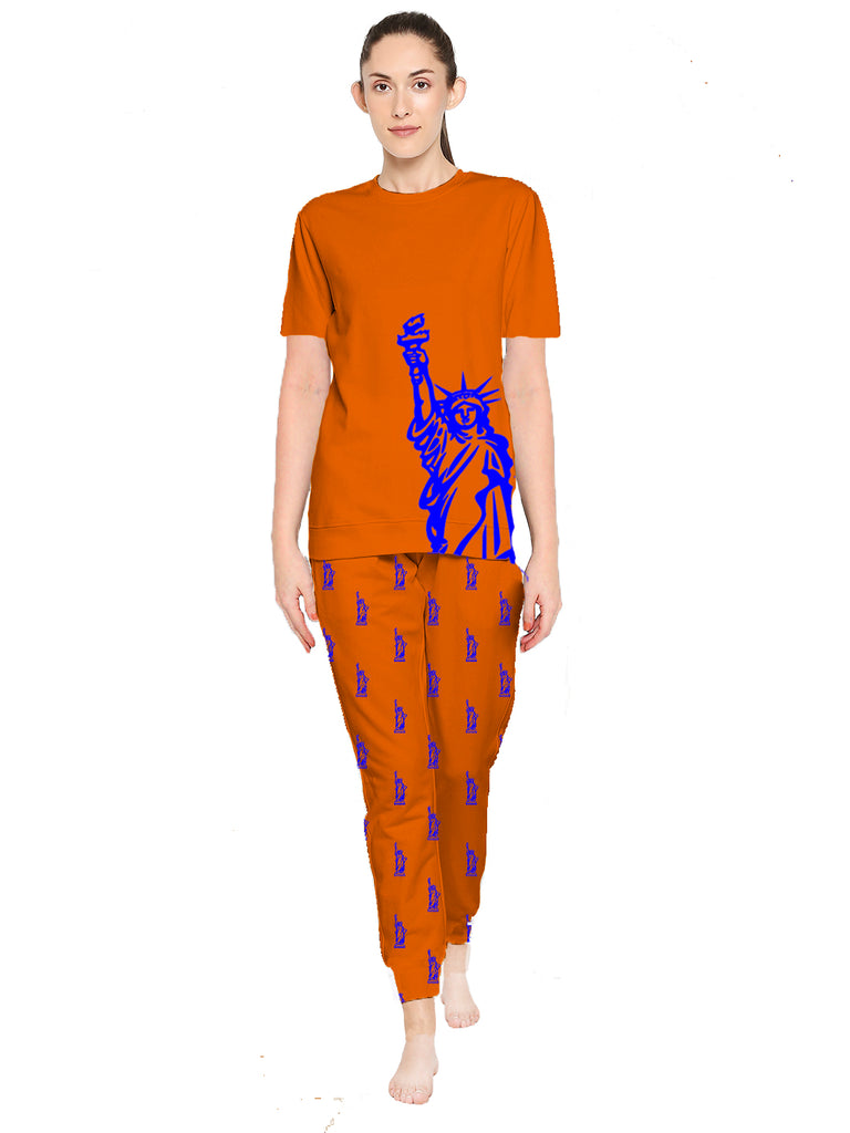 Blacksmith Women's Stretchable Cotton Night Suit for Women - Orange,Mint And Red Liberty Print Design - Blacksmith Fashion