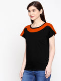 Blacksmith| Blacksmith Fashion | Blacksmith Orange And Black Boat Neck t-shirts for women