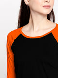 Blacksmith | Blacksmith Fashion | Blacksmith Orange And Black Raglan Sleeves top for women