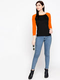 Blacksmith | Blacksmith Fashion | Blacksmith Orange And Black Raglan Sleeves top for women