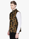 Blacksmith Black Floral Modi Jacket for Men - Black Floral Nehru Jacket for Men