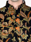 Blacksmith Black Floral Modi Jacket for Men - Black Floral Nehru Jacket for Men