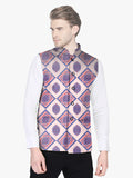 Blacksmith Pink and Blue Paisley Modi Jacket for Men - Pink and Blue Paisley Nehru Jacket for Men