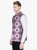 Blacksmith Pink and Blue Paisley Modi Jacket for Men - Pink and Blue Paisley Nehru Jacket for Men