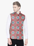 Blacksmith Tomato Red Paisley Floral Modi Jacket for Men - Tomato Red Paisley Floral Nehru Jacket for Men