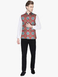 Blacksmith Tomato Red Paisley Floral Modi Jacket for Men - Tomato Red Paisley Floral Nehru Jacket for Men