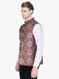 Blacksmith Tomato Red Paisley Floral Modi Jacket for Men - Tomato Red Paisley Floral Nehru Jacket for Men