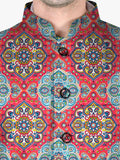 Blacksmith Tomato Red Paisley Floral Modi Jacket for Men - Tomato Red Paisley Floral Nehru Jacket for Men