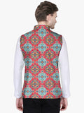 Blacksmith Tomato Red Paisley Floral Modi Jacket for Men - Tomato Red Paisley Floral Nehru Jacket for Men