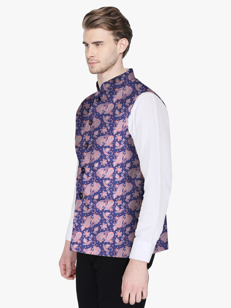 Blacksmith Lavender Floral and Paisley Modi Jacket for Men - Lavender Floral and Paisley Nehru Jacket for Men