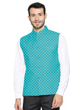 Blacksmith Turquoise And White Polka Dot Modi Jacket for Men - Polka Dot Nehru Jacket for Men .