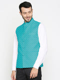 Blacksmith Turquoise And White Polka Dot Modi Jacket for Men - Polka Dot Nehru Jacket for Men .