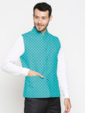 Blacksmith Turquoise And White Polka Dot Modi Jacket for Men - Polka Dot Nehru Jacket for Men .