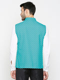 Blacksmith Turquoise And White Polka Dot Modi Jacket for Men - Polka Dot Nehru Jacket for Men .