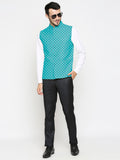 Blacksmith Turquoise And White Polka Dot Modi Jacket for Men - Polka Dot Nehru Jacket for Men .