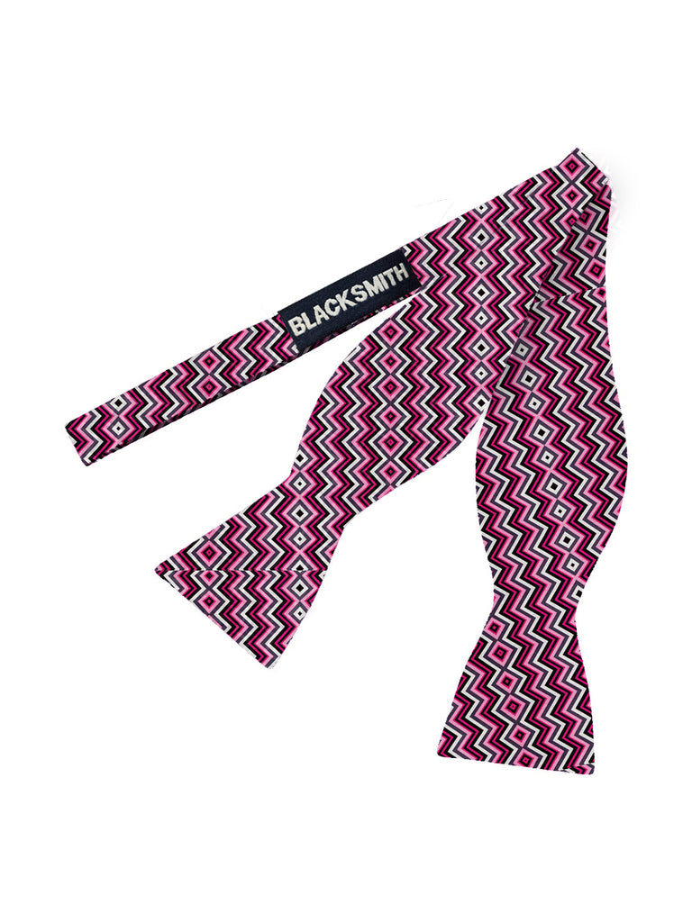 Blacksmith Pink Chevron Satin Adjustable Self Tie Open Bowtie for Men - Self Tie Bowties