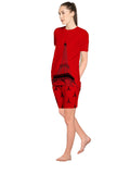 Blacksmith Women's Stretchable Cotton Night Suit for Women - Orange and Red Eiffel Tower Print Design - Blacksmith Fashion
