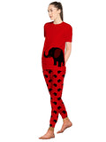 Blacksmith Women's Stretchable Cotton Night Suit for Women - Red,Blue And Black Elephant Print Design - Blacksmith Fashion